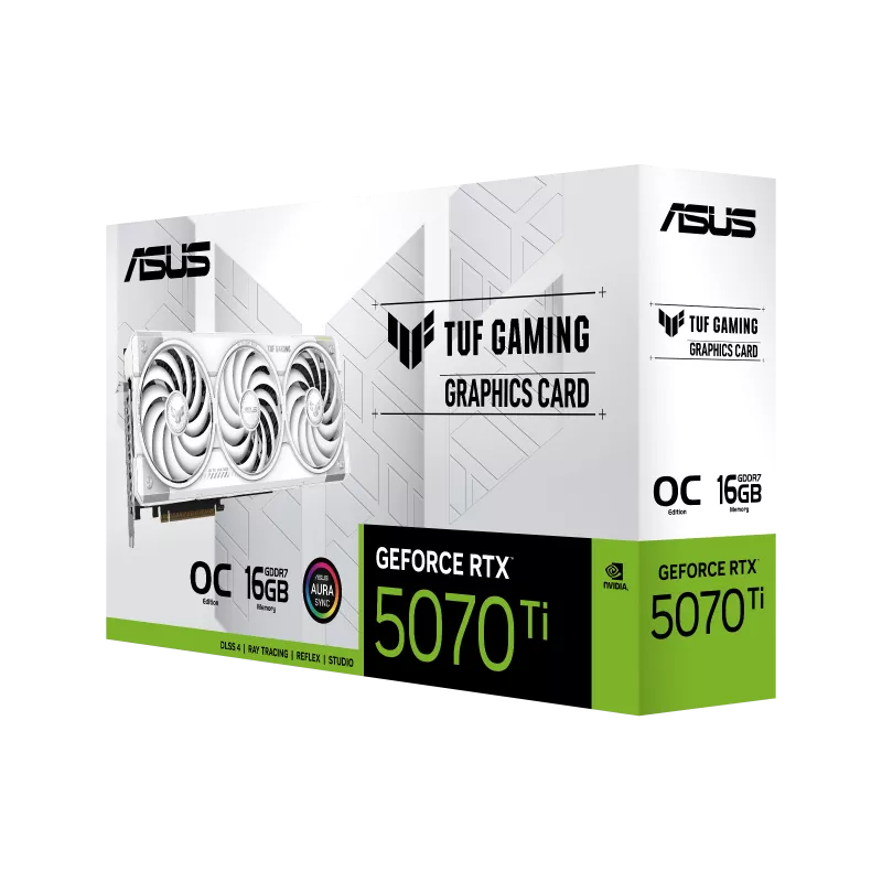 ASUS SCHEDA VIDEO TUF Gaming GeForce RTX 5070 Ti TUF-RTX5070TI-O16G-BTF-WHITE 16GB GDDR7 PCIe 5.0 HDMI 2.1 DisplayPort 2.1 OC White (TUF-RTX5070TI-O16G-BTF-WHITE)